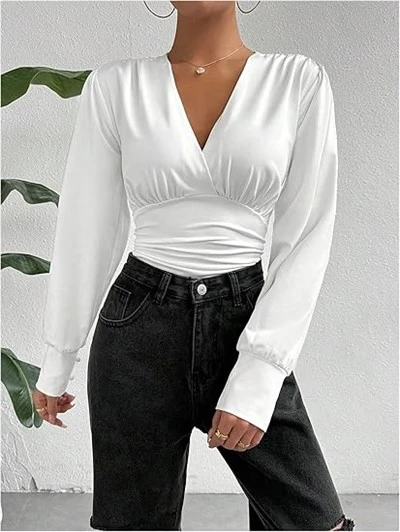 Elegante envoltura de mujeres V cuello de manga larga Copas
