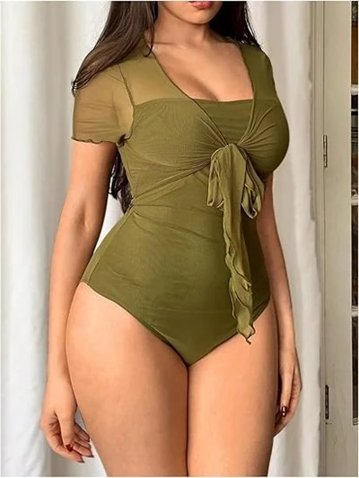 Camisas de trajes de malla de malla de mujeres que atan al frente de moda saliendo